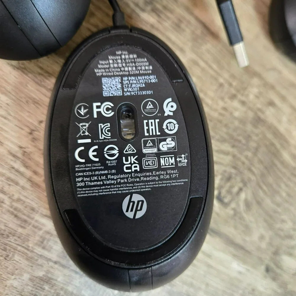 LOT (5) HP Wired Desktop 320M Optical USB Scroll Mouse Black L96910-001